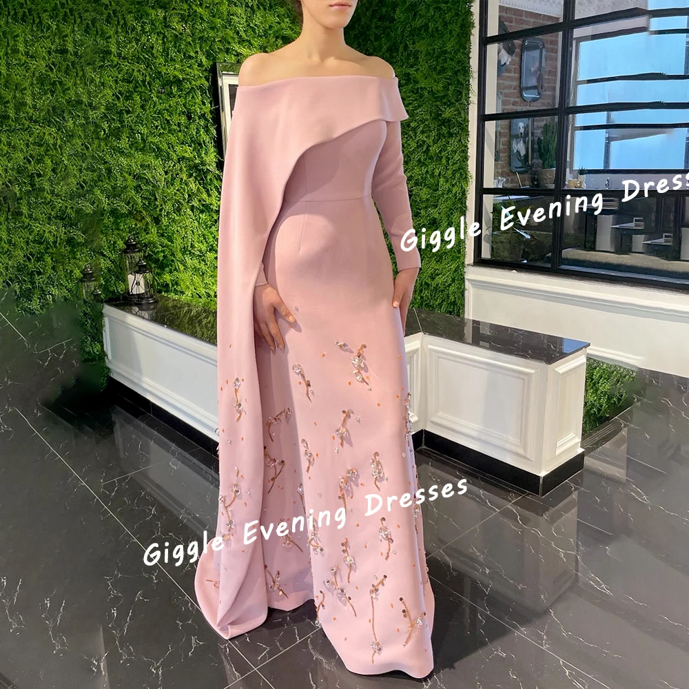 Giggle Crepe Boat Neck Beading Prom Gown Saudi Arab Elegance Close-Fitting Floor-Length Evening Party Dresses for Women 2024