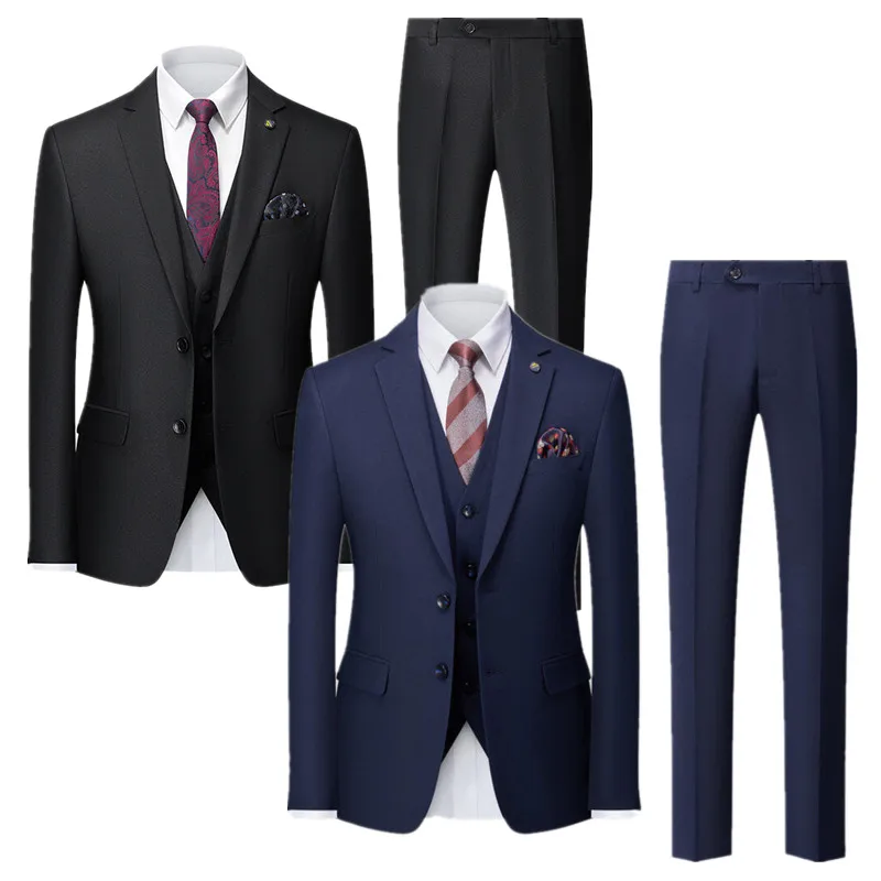 ( Jacket + Pant + Vest ) New Men Solid Colour Wedding Suits Black / Navy Simple Male Business Social Office Tuxedo 3 Piece Set