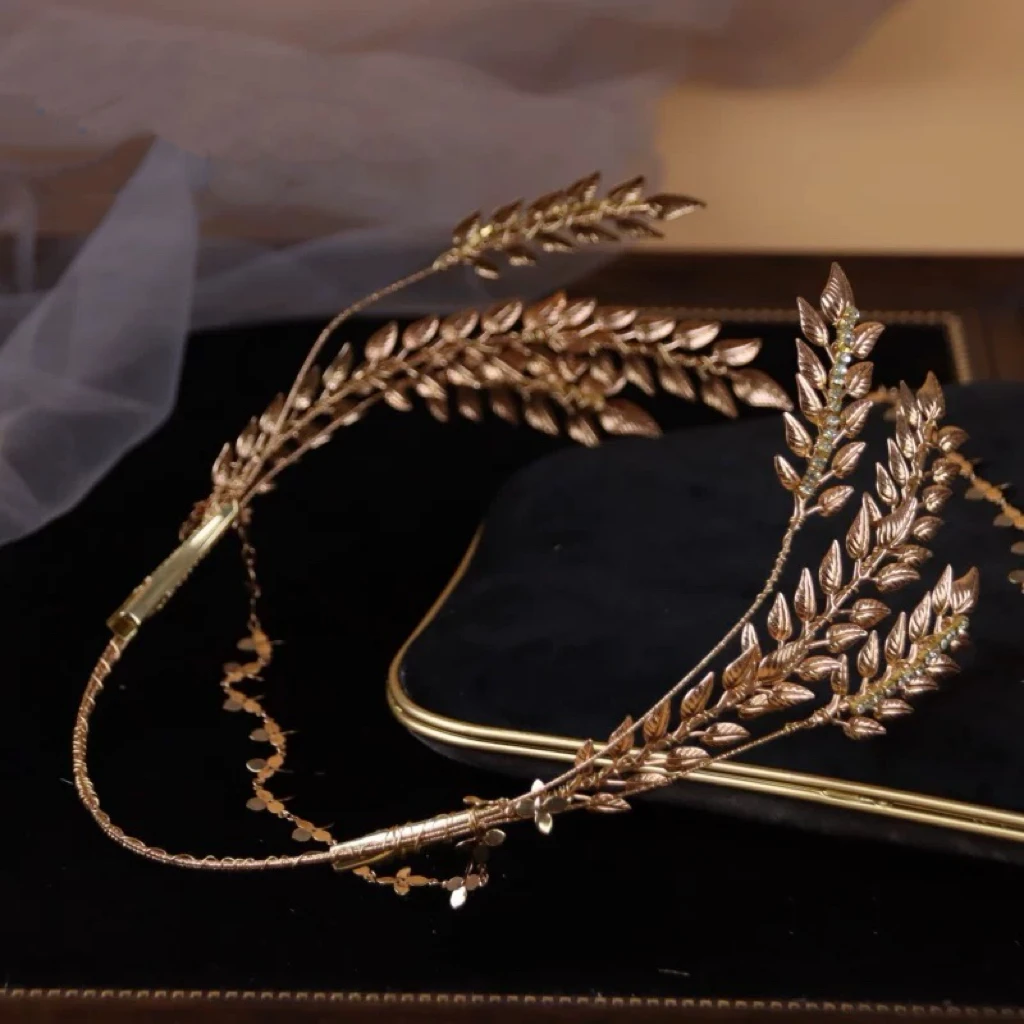 إكسسوارات الشعر الزفاف خمر الذهب اللون Headbands الباروك ورقة أغطية الرأس غطاء الرأس العرائس التيجان والتيجان مجوهرات الزفاف #3