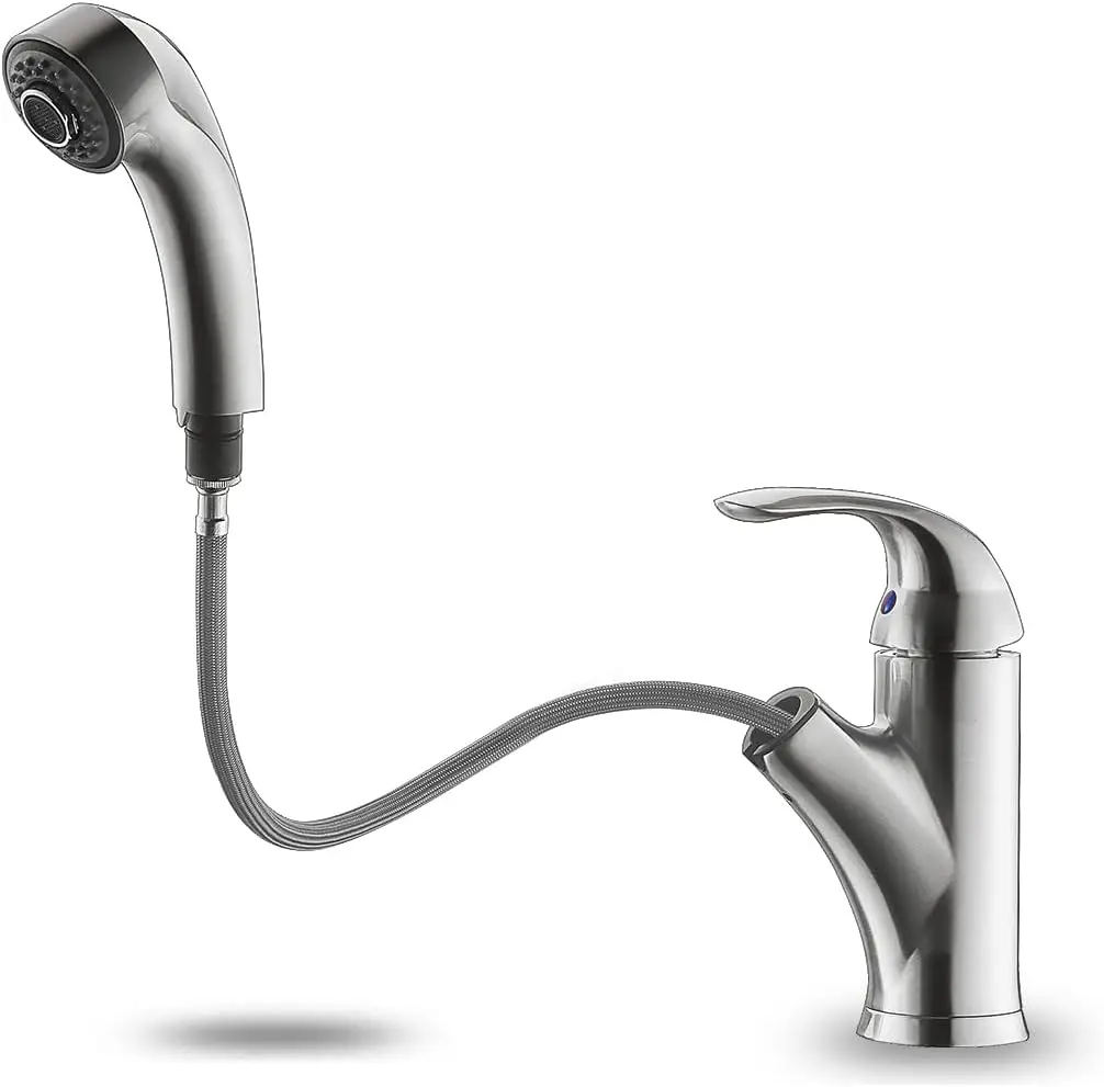 

Brushed Nickel Kitchen Faucet with Pull Out Sprayer, Single Handle 1 Hole, Solid Brass, 2 Modes & 150° Rotation