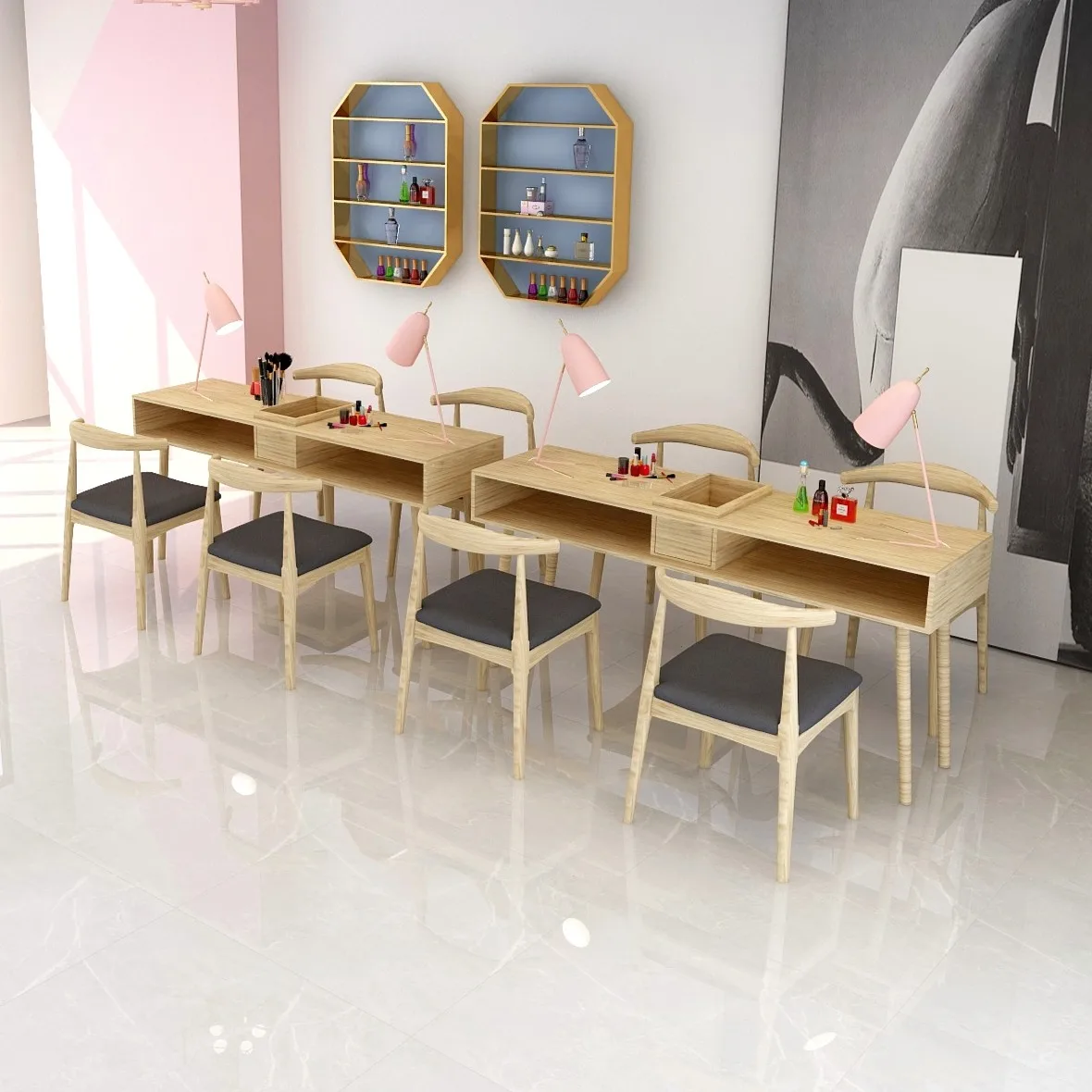 Wooden Designer Manicure Table Salon Organizer Nordic Drawer Nail Desk Light Luxury Modern Tavolo Per Unghie Salon Furniture