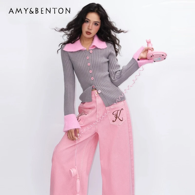 

American Retro Design Slimming High Neck Splicing Women's Sweaters 2025 Autumn Winter New Warm Versatile Cardigan Top Ladies