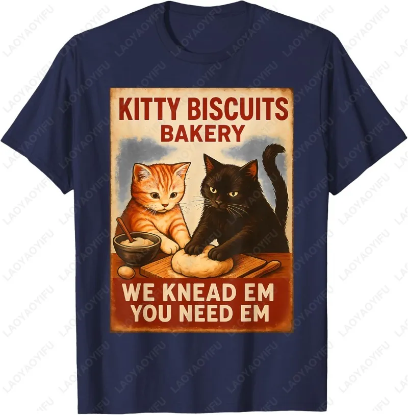 Funny Kitten Bread Unisex Adult Cotton T-Shirt Cute Orange and Black Cat Creative Trend Graphic O-neck Printed Man Women Tops