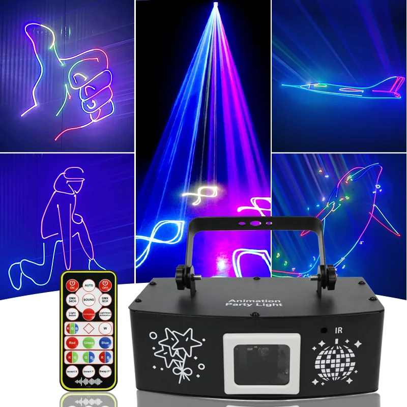 WUZSTAR Laser Party Lights DJ Stage Lights, DMX512 Music Sound Control 3D Animation RGB Disco Lights