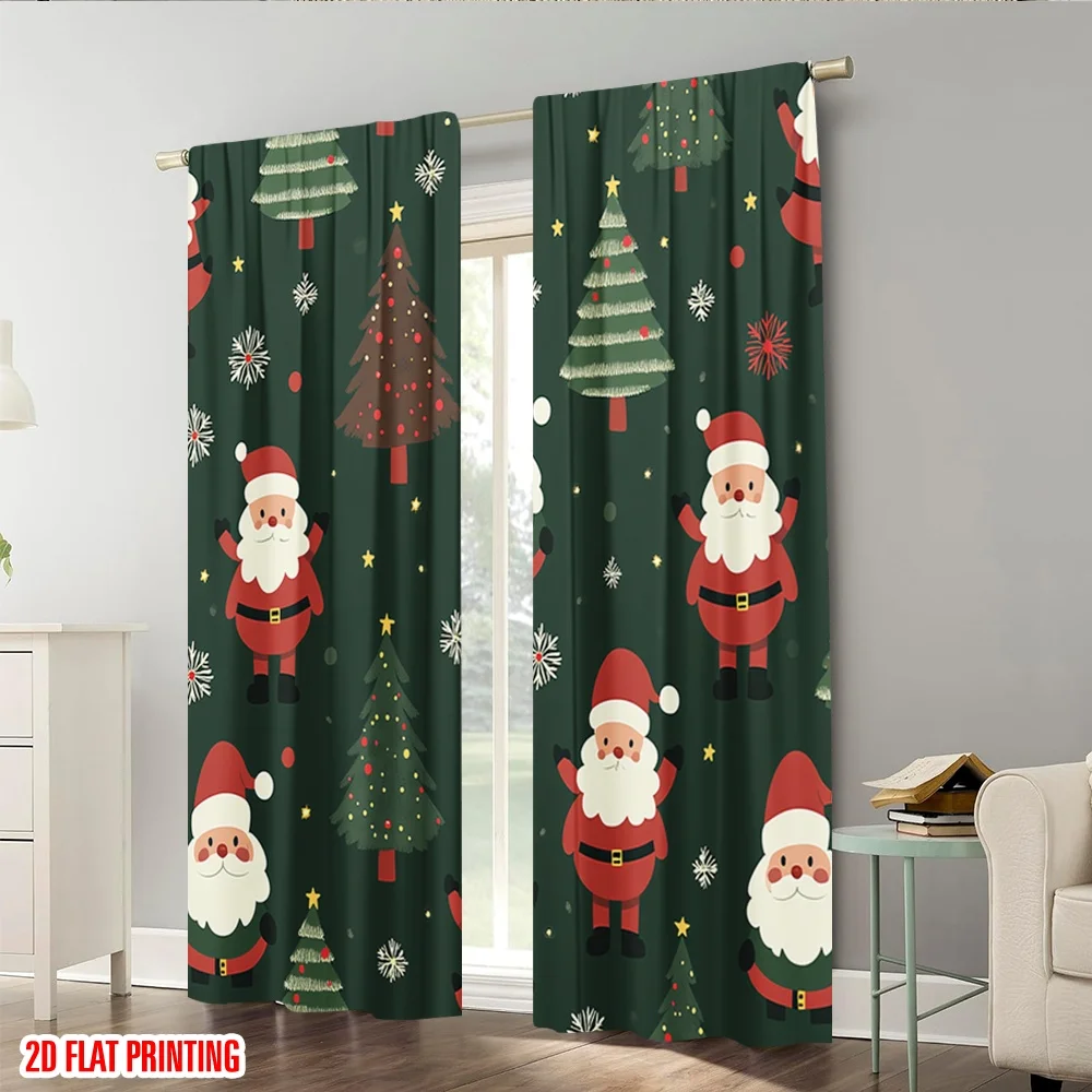 2 قطعة ، 2D طائرة الطباعة ضوء تصفية الستائر لطيف سانتا كلوز أشجار عيد الميلاد تنوعا النسيج (بدون قضيب) الزينة