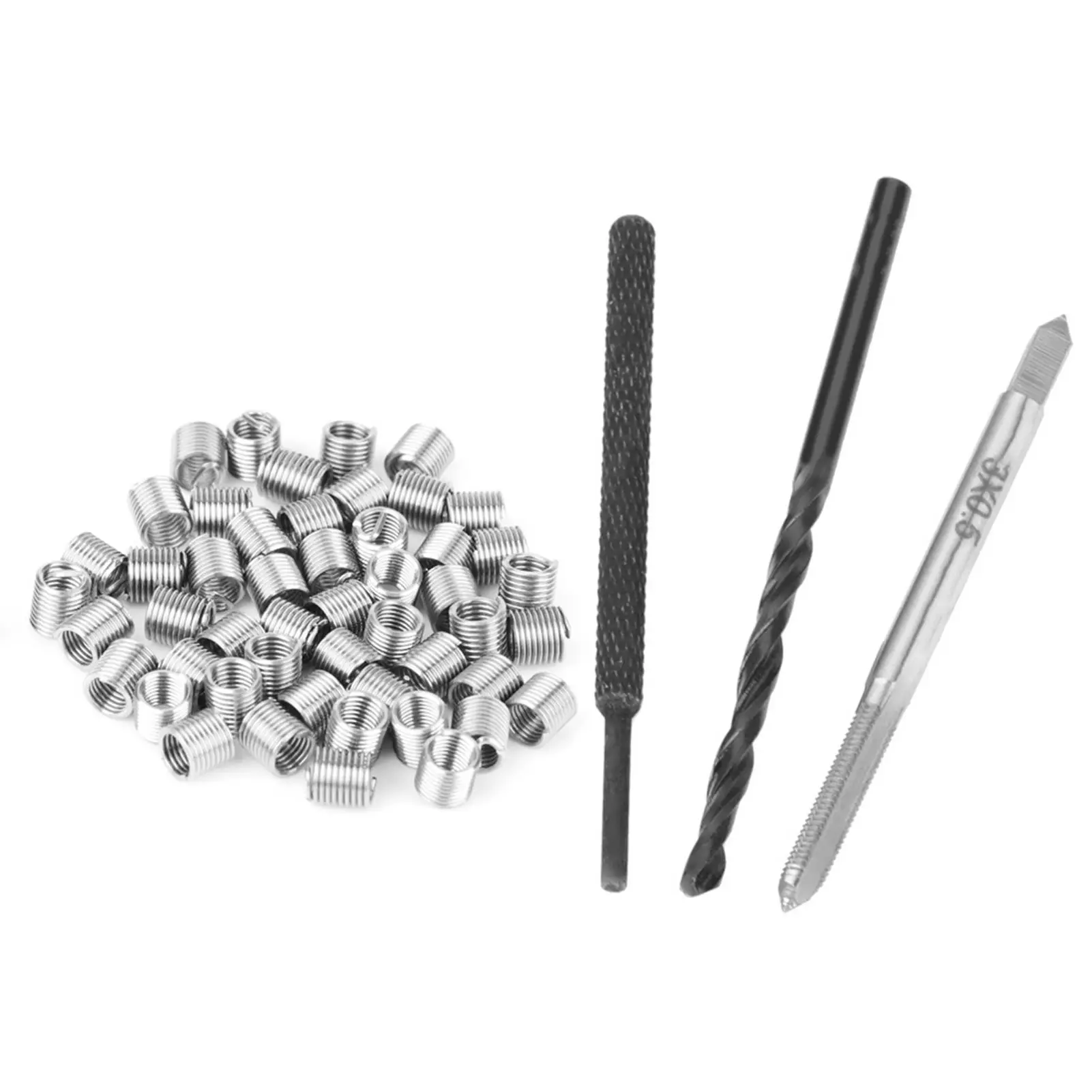 M3 x 2D Stainless Steel Thread Repair Insert Kit 50Pcs Coiled Wire Helicoil Set for Car Repair Tools Drill Tap