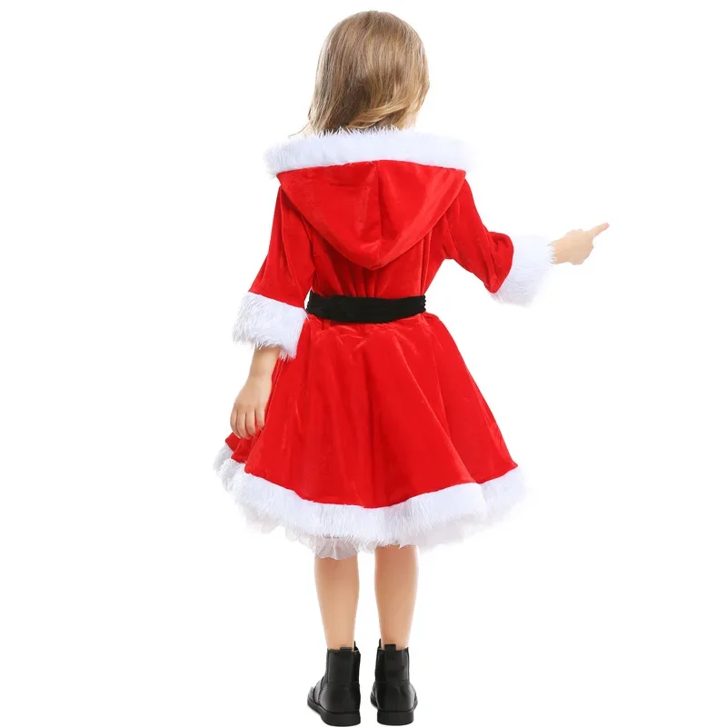

Fashion Red Hooded Dress for Girls Sweet Christmas Costumes New Year Sexy Dresses Fancy Party Outfits Santa Claus Cosplay