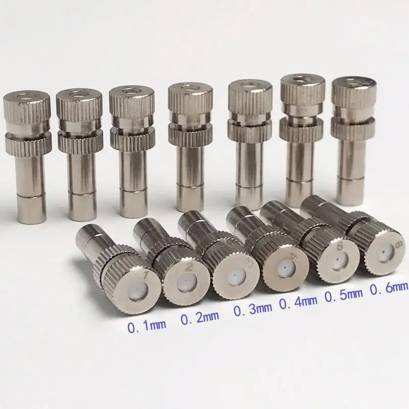 5pcs 6mm Low Pressure Nozzles 0.2~0.8mm Fine Atomization Brass Misting Sprayers Irrigation Disinfection Cooling Fog