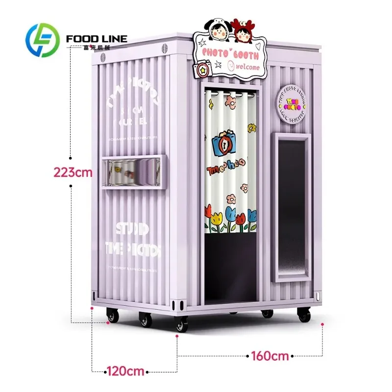 Self Service Photo Booth Kiosk, Built-in Camera Instant Photo Station with Custom Shell for Shopping Mall Commercial Business