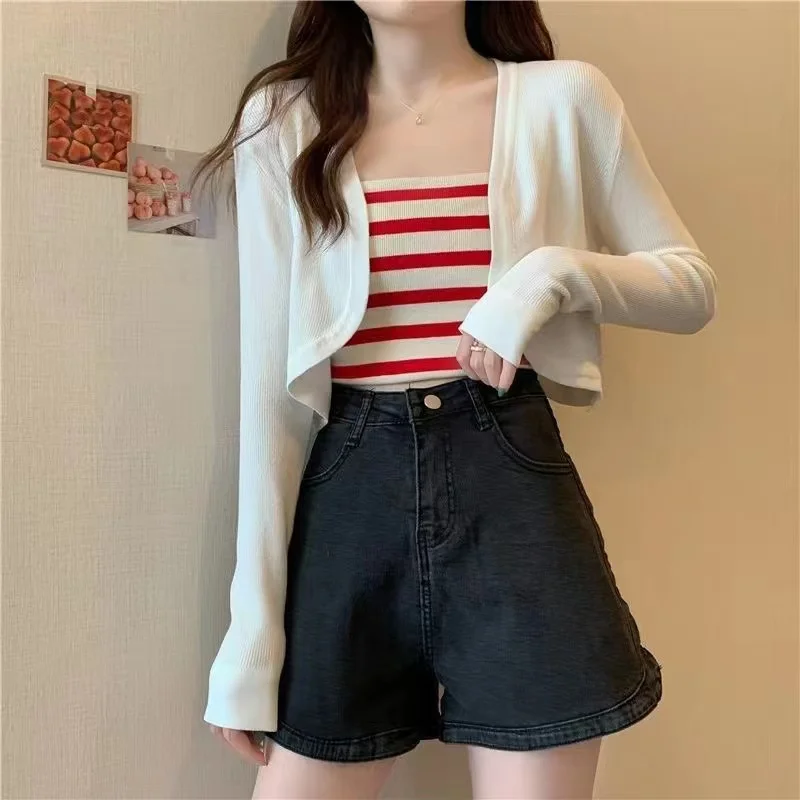 Shrug Top Long Sleeve Open Front Crop Cardigan Sweater Summer Bolero Top Women Teen-girl 90s Y2K Outfit