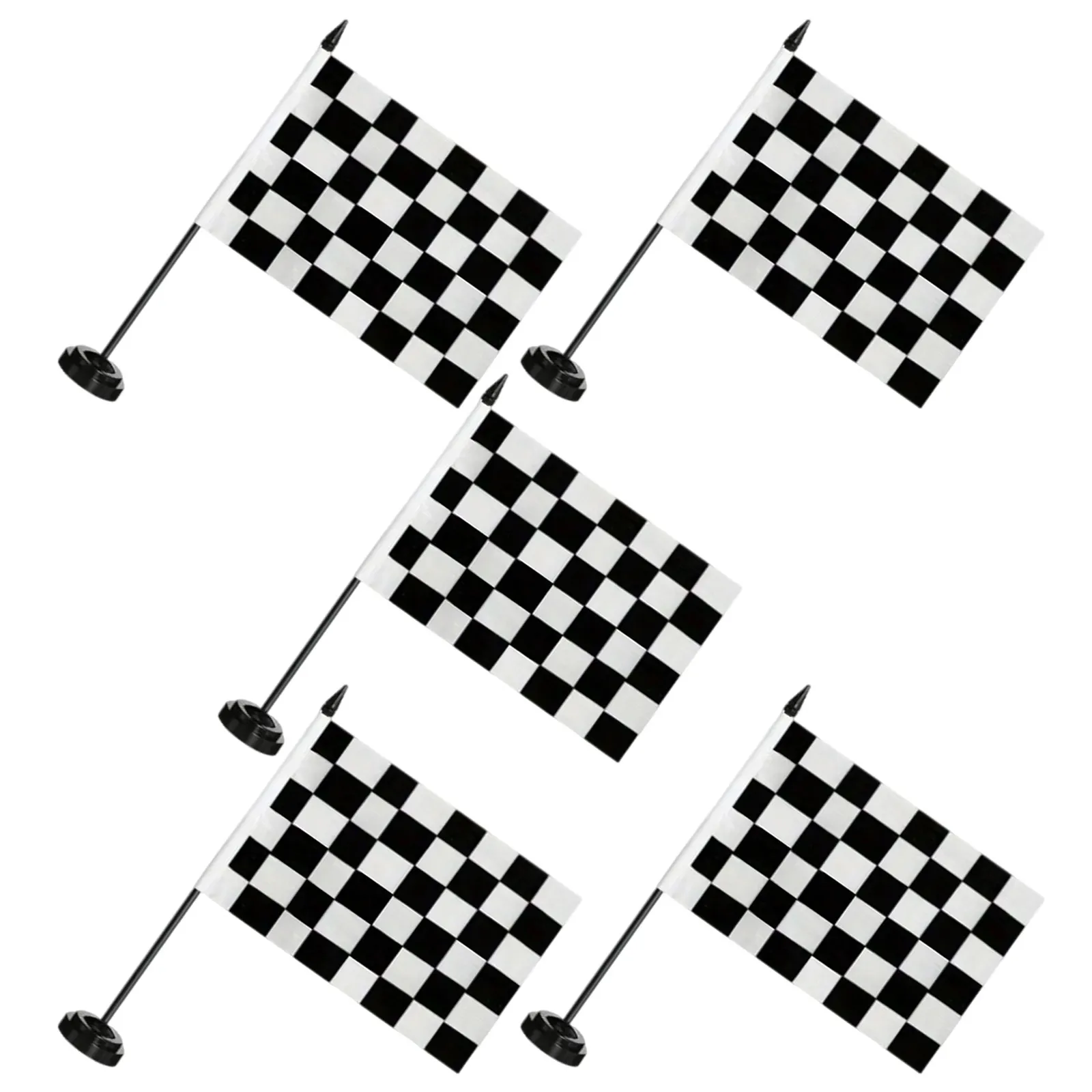 5 Pcs Black and White Checkered Table Runner Racing Flag Desk Flags on Sticks Race