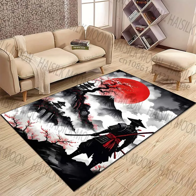 Samurai red sun mountain scene Pattern Rug Carpets for Bedroom Living Room Sofa Mat Creative Door Mat Cloakroom Home Decor