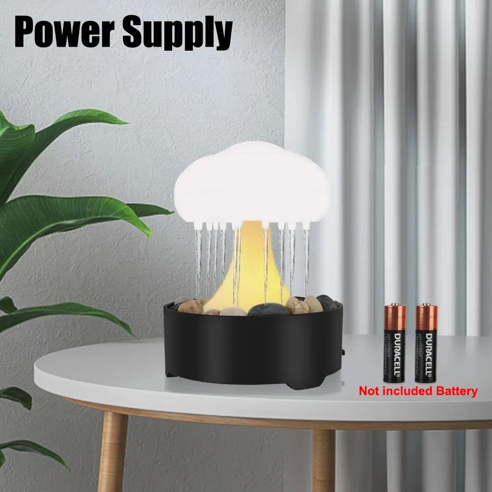 Portable Mushroom Fountain Lamp Rain Cloud Night Light For Home Bedroom Warm White Lights Home Decor