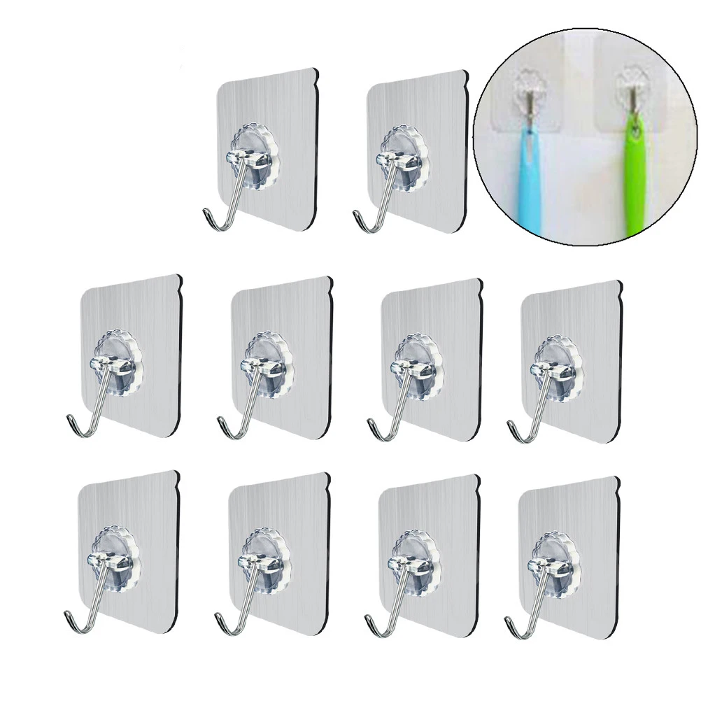 

20pcs Waterproof Hooks Strong Adhesive Wall Hangers Transparent Shower Coat Rack Removable Bathroom Kitchen Bedroom PVC Storage