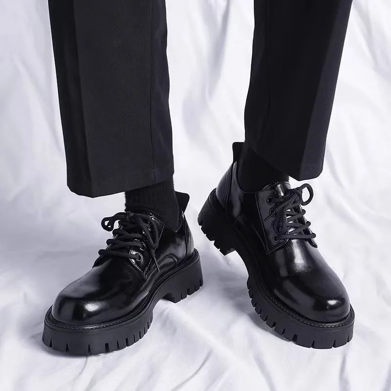 

Shoes for Men Fashion Platform Leather Shoes British Style Casual Round Head Derby Shoe Black Trend Men Shoes Zapatillas Hombre