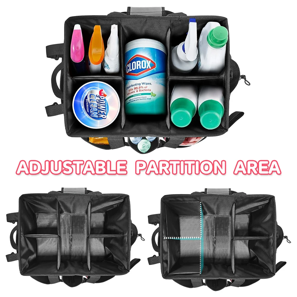 

Large Cleaning Supplies Organizer with Handle Cleaning Caddy Organizer Detachable Divider Kitchen Cleaning Supplies Storage Bag