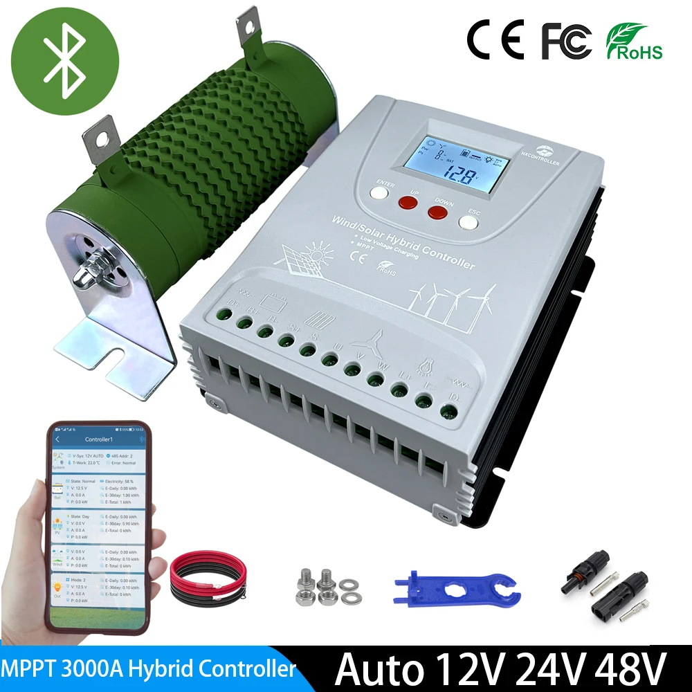 MPPT Wind Solar Hybrid Charge Controller Wind 1500W & Solar 1500W 12/24V/48V Automatic Hybrid Controller With Dump Load Resistor