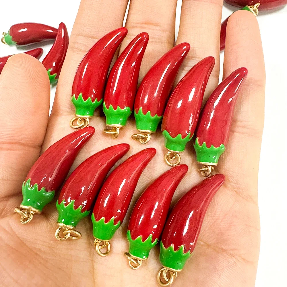 

10Pcs Enamel Red Pepper Charm for Jewelry Making Cute Chilli Earrings Pendant Keychain Accessories Supplies