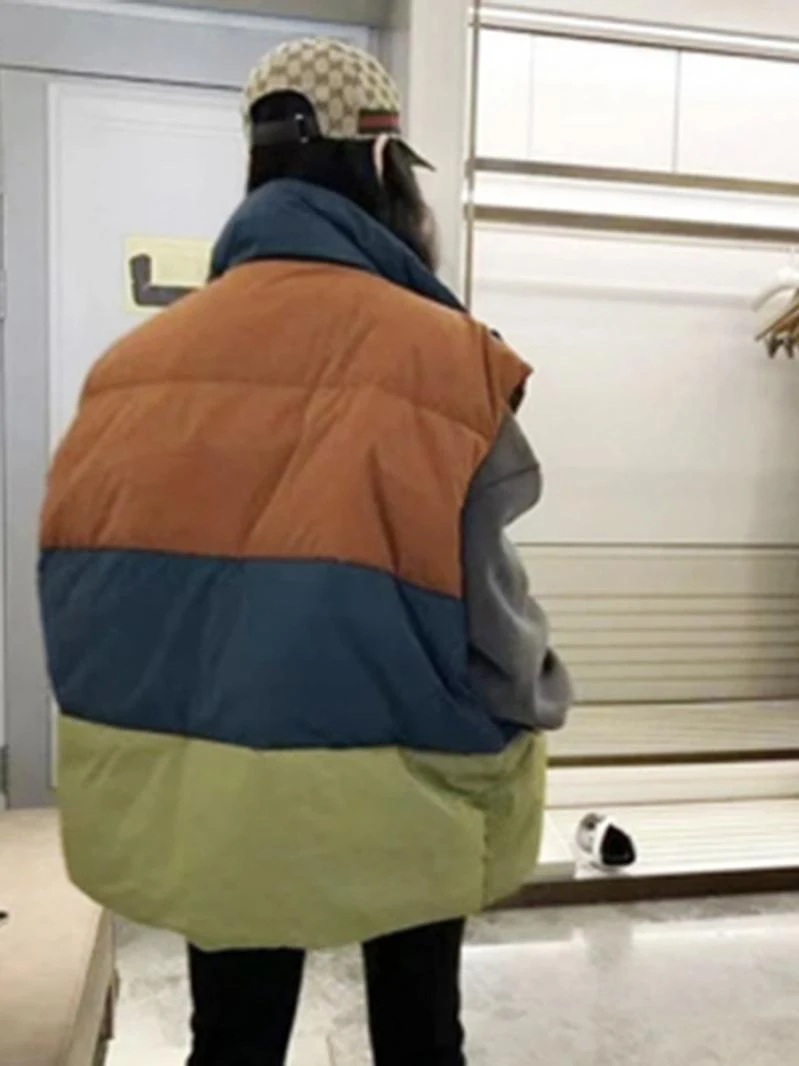 Extra große 300-Pou Thiened Damenweste Herbst Winter Lose Patchwork Brotmantel Jaet Starke Wärme Reißverschluss