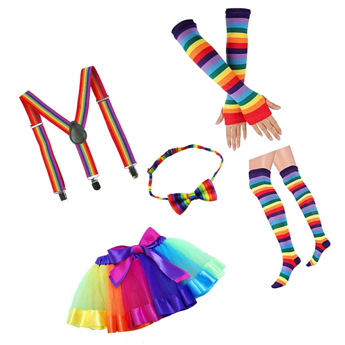 

Rainbow Tutu Skirt Costumes for Girls Party Outfits Women Slip Strap Gloves Stockings Birthday Halloween