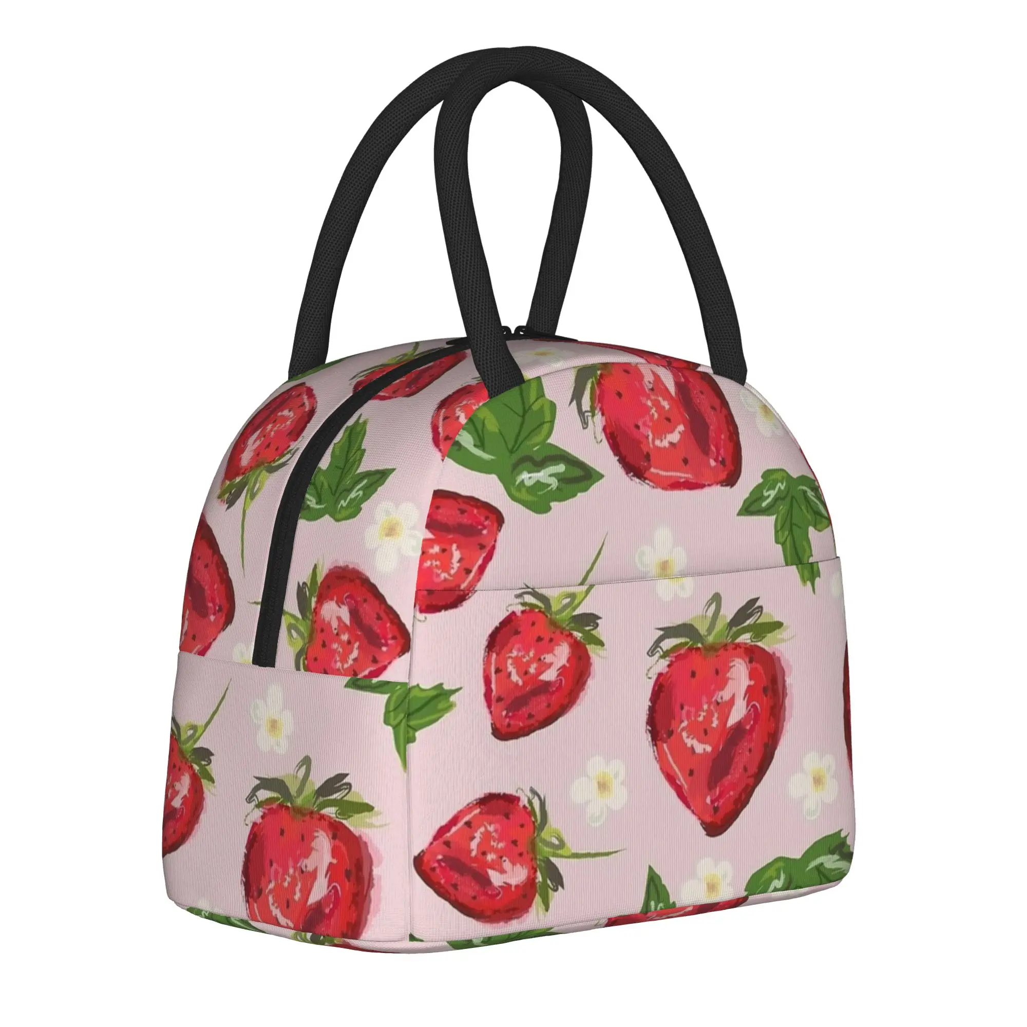 Strawberry Botanical  Insulated Lunch Bags Thermal Bag Meal Container Cute Cartoon Fruit Portable Tote Lunch Box Bento Pouch
