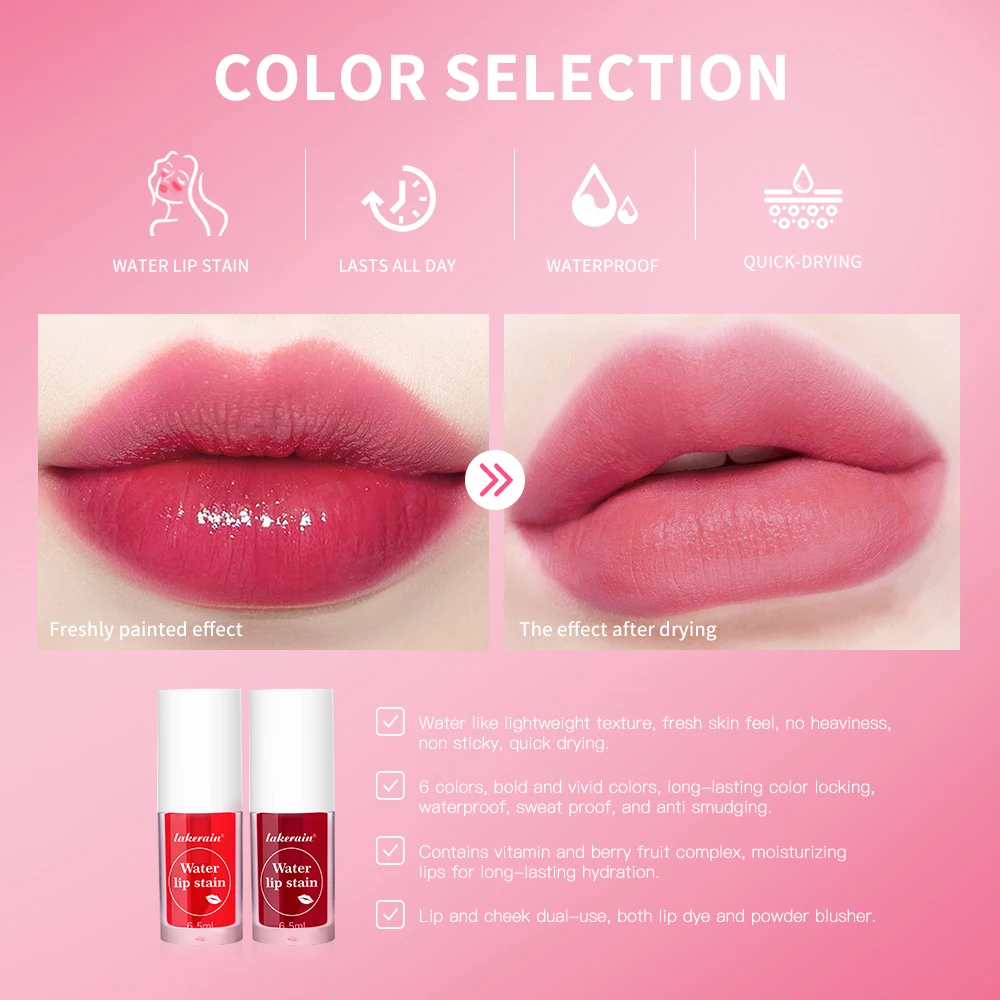 Water Lip Stain Moisturizing Lip Glaze Long Lasting Lip Ink Face Lip Dual Purpose กันน้ํา Liquid Lip เครื่องสําอาง 6 สี