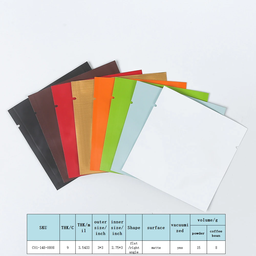 3x3 inch Heat Seal Aluminum Foil Flat Food Storage Bag Custom Printed Flat Mylar Bags