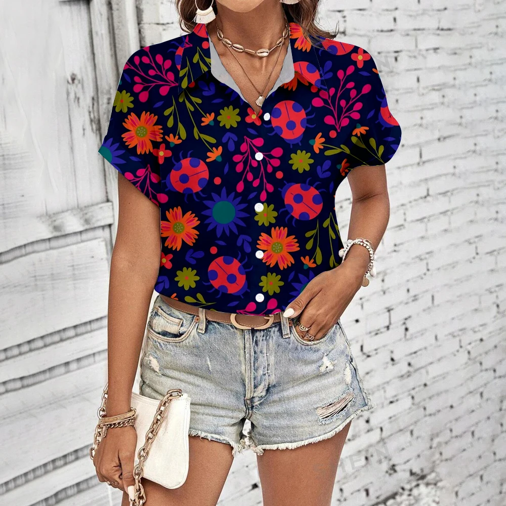 Women shirts & blouses Retro Fragmented flowers shirts summer Short sleeved shirts Fashion Leisure shirt Suitable daily shirts