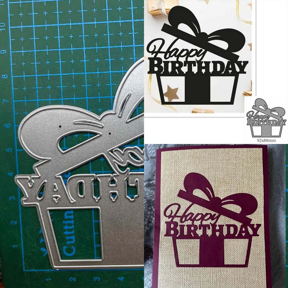 Happy Birthday Gift Box Cutting Dies Stencils Scrapbooking Embossing DIY Crafts Paper Cards Album Decor Metal Dies Cut