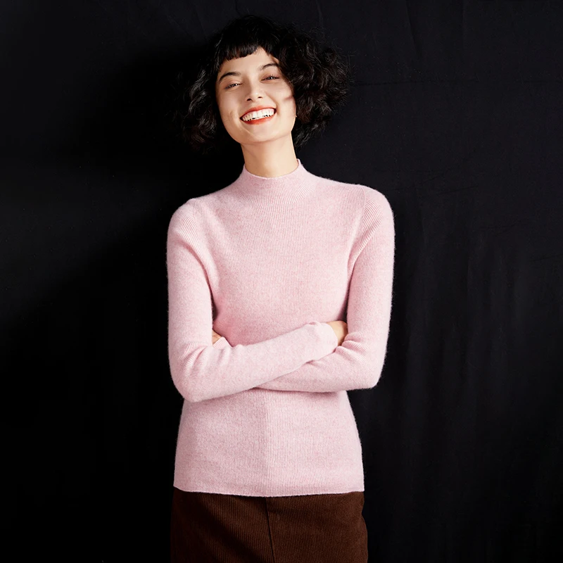 سترة نسائية رقيقة مضلعة من الكشمير بنسبة 35% برقبة وهمية | خمر عارضة الصلبة اللون السترة #3