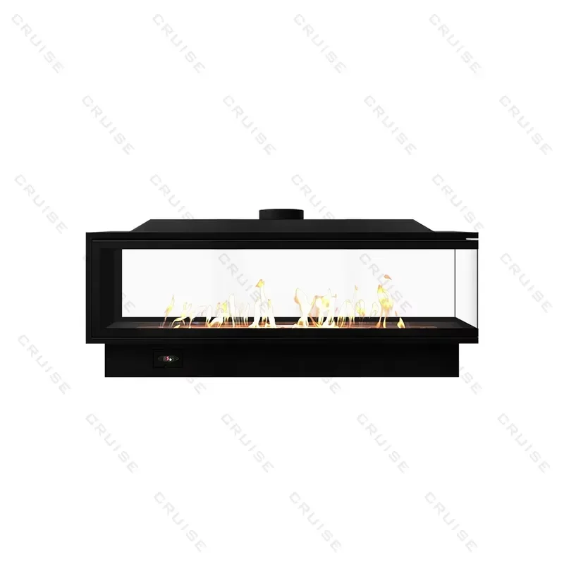CRUISE 1524mm Three Sided Gas Fireplace Insert Marble Finish Intelligent Remote Control Natural Built In For Hotels Villas