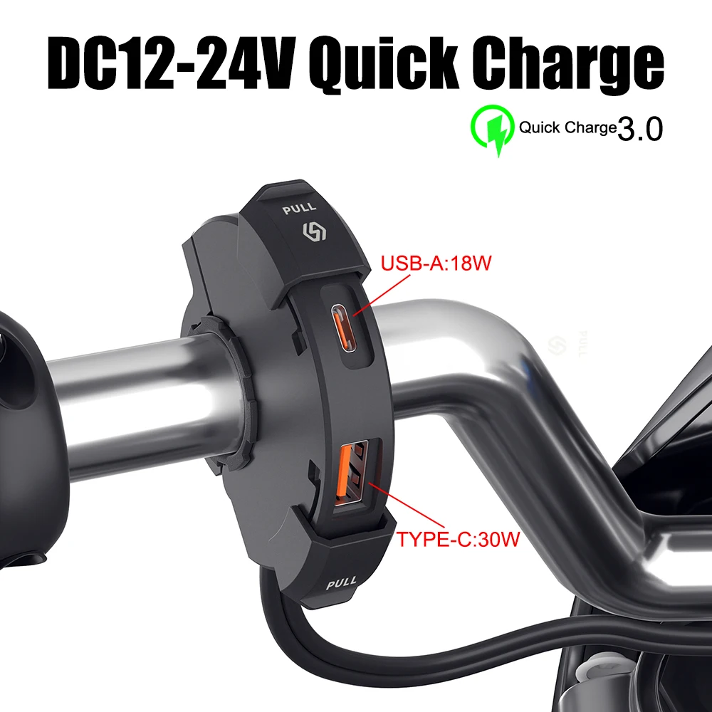 

Dual Adapter Fast Charging Phone Charger 12V-24V Motorcycle USB Chargers Cell Quick Charger Power Adapter Type-C PD+QC3.0