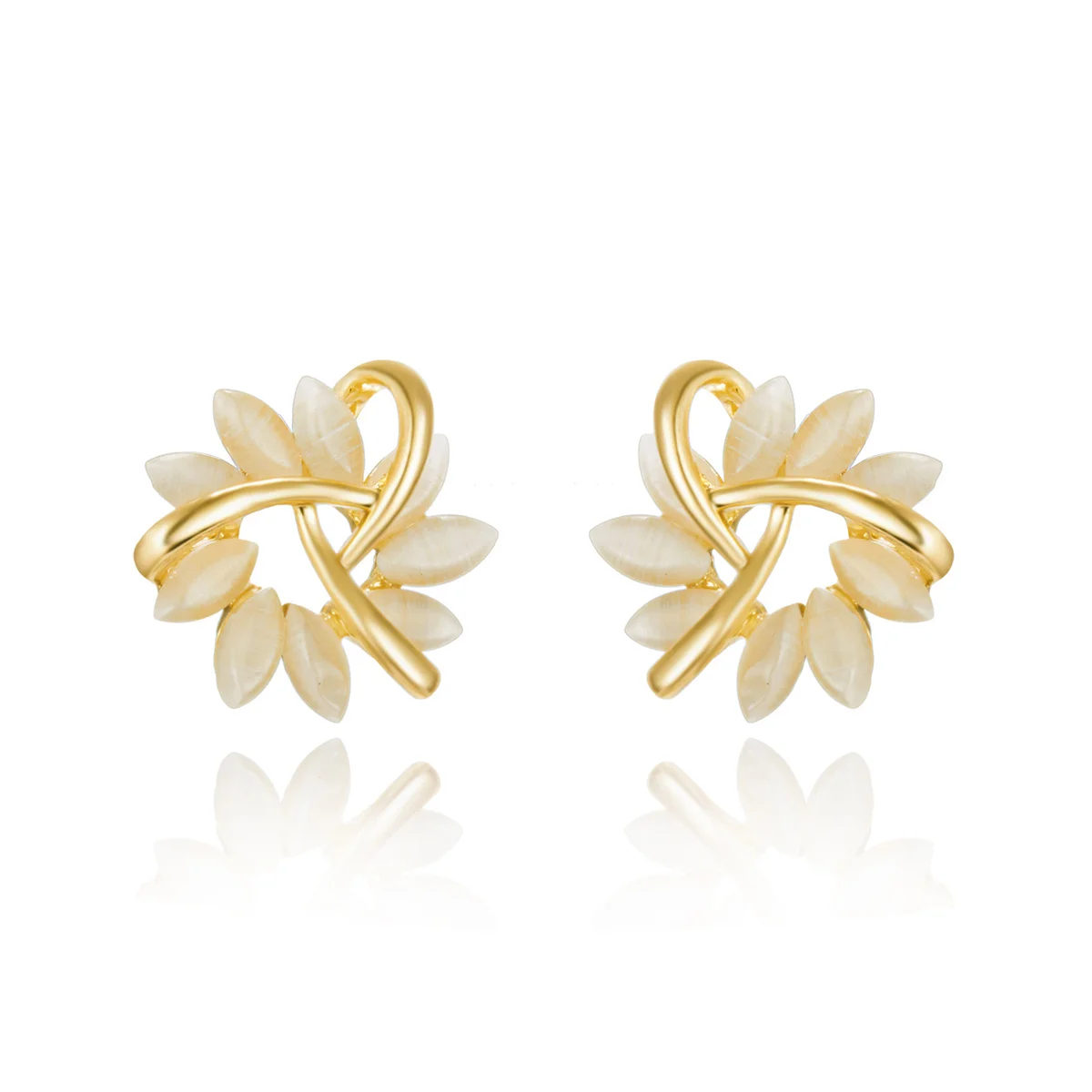 Exquisite Opal Flower Stud Earrings For Women Korean Shiny Crystal Imitation Pearl Floral Leaves Earring Wedding Party Jewelry