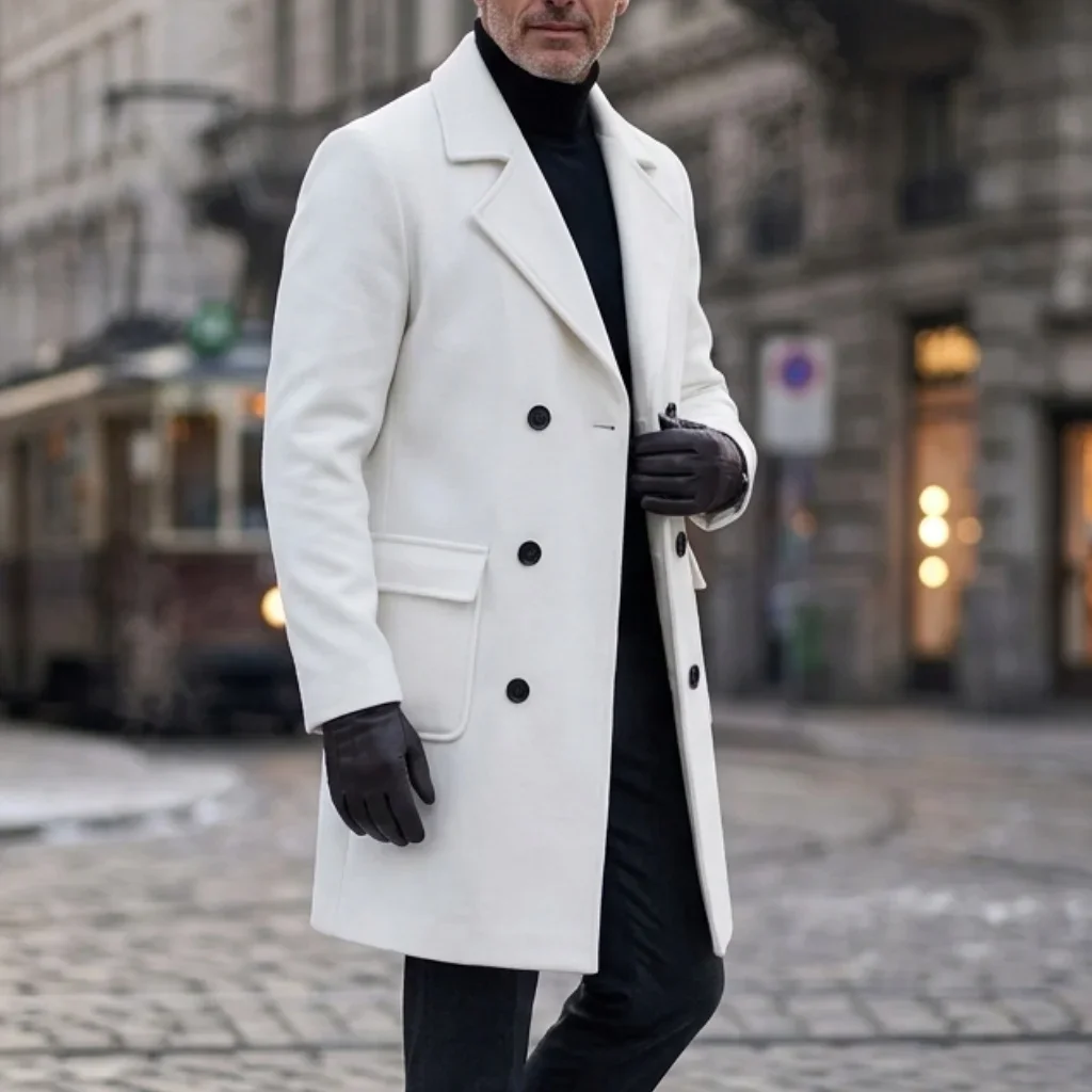 Neuer Winter-Herren-Doppelreihiger Trenchcoat Knielang Multi-Taschen Warme Streetwear Business Casual Oberbekleidung Garib-Stil – Detail 8
