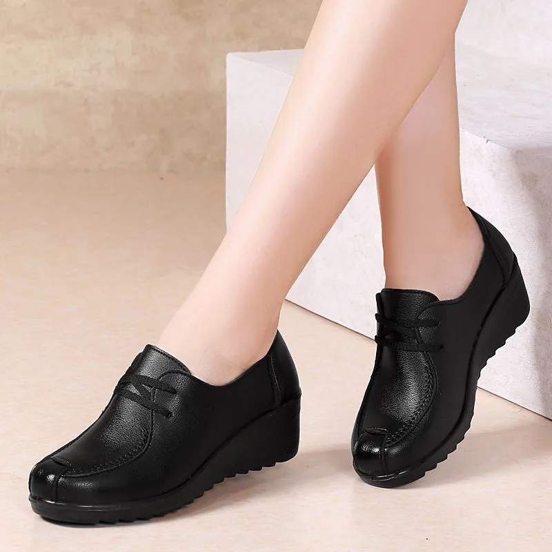 

Women Genuine Leather Shoes Spring Autumn Brown Female Casual Shoes Black Mom Ladies Cozy Classic Leisure Loafer Shoes