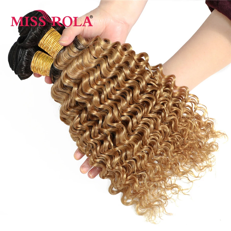 Miss Rola Hair Malaysia Deep Wave Human Hair Weavings With 4x4 Lace Closure Blonde 99J Ombre Quality Remy Hair Bundles Closures