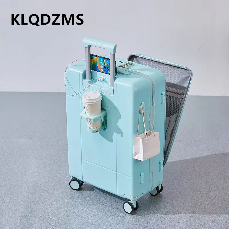 Klqdzms Laptop Koffer Voor Opening Pc Boarding Case Usb Oplaad Trolley Case 20 "22" 24 "26" 28 Inch Damescabine Bagage