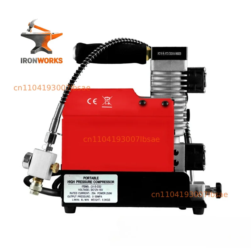 GX-CS2 30Mpa 300Bar 4500Psi 12V PCP Air Compressor 12V Portable High Pressure Pump for Diving Scuba Tank Car Pump Output 12L/min