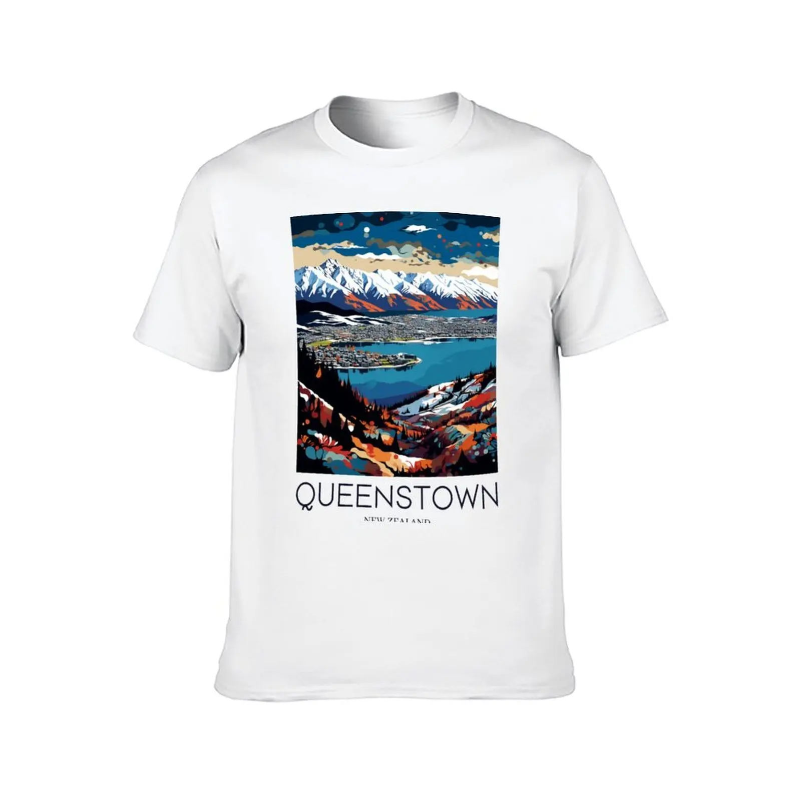 فن البوب السفر طباعة من Queenstown-نيوزيلندا تي شيرت القطن تي شيرت رجل 100% تي شيرت للرجل سليم تي شيرت مجسم
