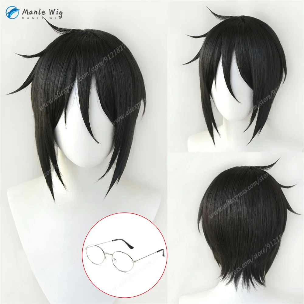 Anime Sebastian Michaelis Cosplay Wig Black Short Wigs Heat Resistant Synthetic Hair Halloween Party Wigs + Wig Cap