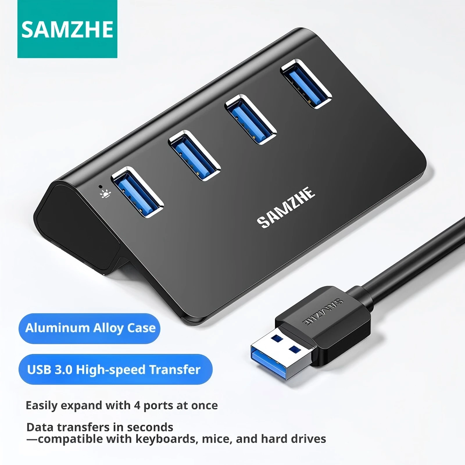 

SAMZHE USB 3.0 splitter 4 Ports USB Hub Dock Station USB3.0 5Gbps High speed stable transmission Aluminum Alloy HUB For Laptop