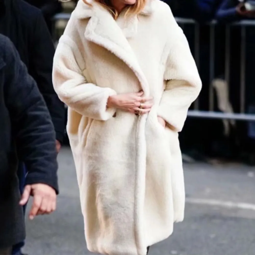 11 colores caramelo solapa de invierno peluda peluda piel sintética abrigo largo de peluche mujer Shearling chaqueta larga mullida X mantener caliente prendas de vestir exteriores