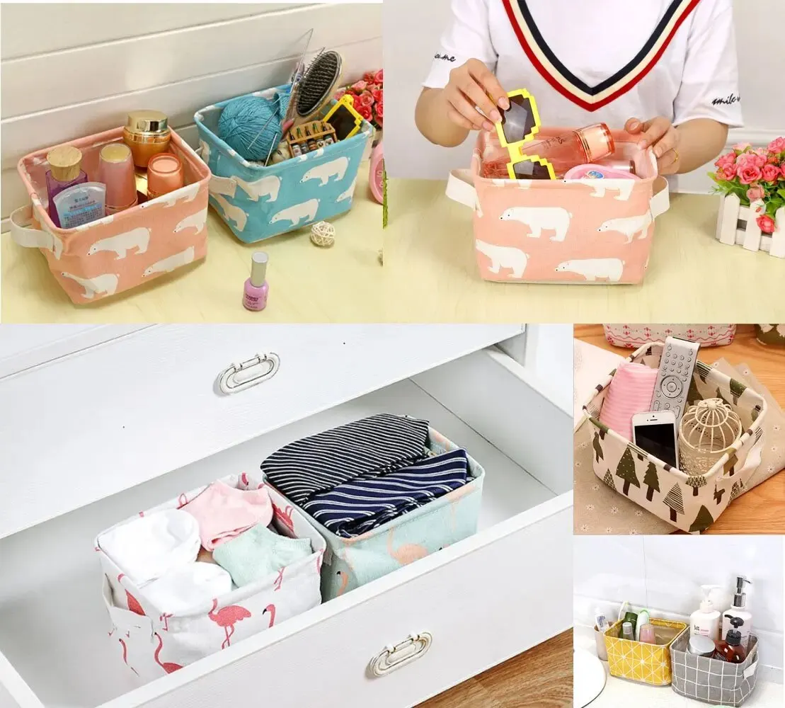 2pcs Oxford Cute Printing Foldable Storage Baskets Bins Clothes Desktop Mini Boxes Organizers Makeup Book Baby Toy CD