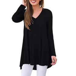 2024 New Spring Women High Quality Long Sleeve Cotton Tshirts Fashion Ladies T-shirts Black White