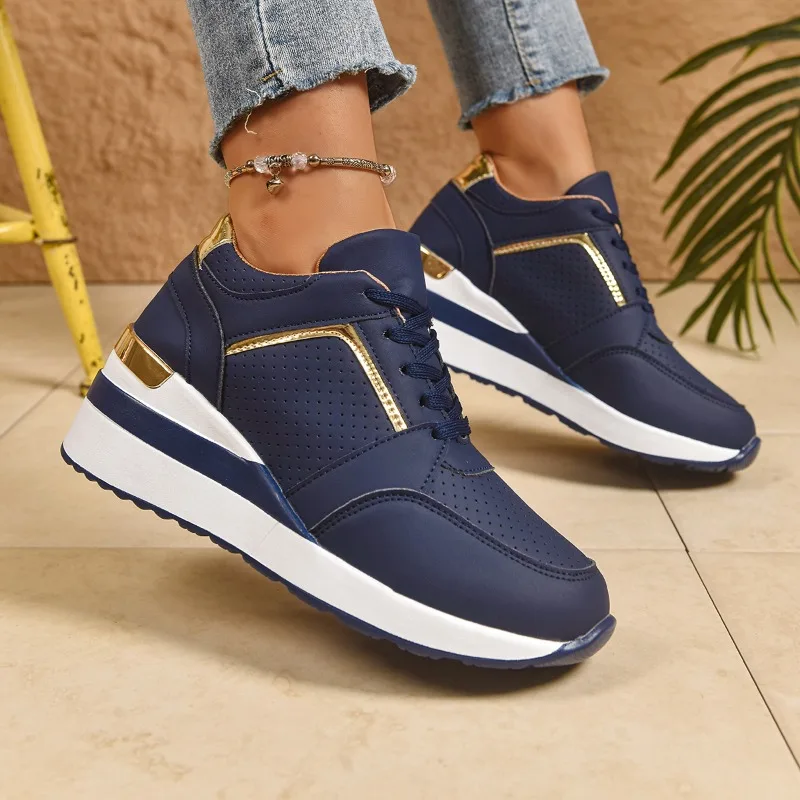 2025 nuevos Zapatos deportivos para Mujer, Zapatos informales a la moda con Tacón de Cuña para correr, Zapatos informales con cremallera lateral, Zapatos vulcanizados para Mujer