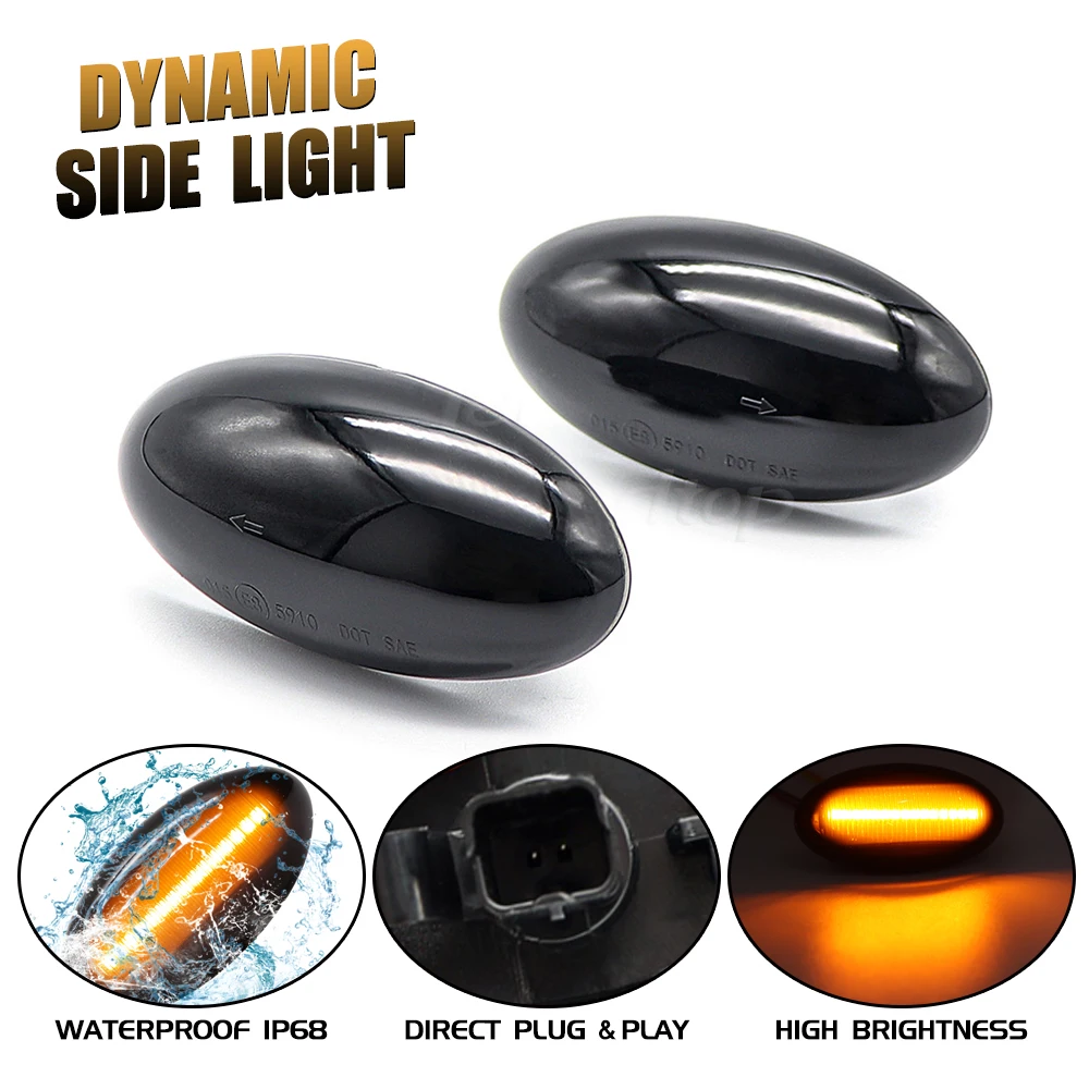 2pcs Dynamic Amber LED Flashing Turn Signal Light Side Marker Lamp For Peugeot 307 206 407 107 607 1007 4007 Citroen C1 C2 C3 C5 view 3