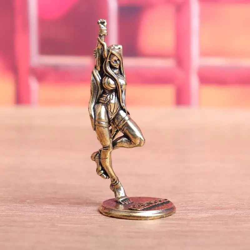 1PC Vintage Brass Beautiful Lady Cat Statue Desk Ornament Office Bookshelf Artistic Home Decor view 4