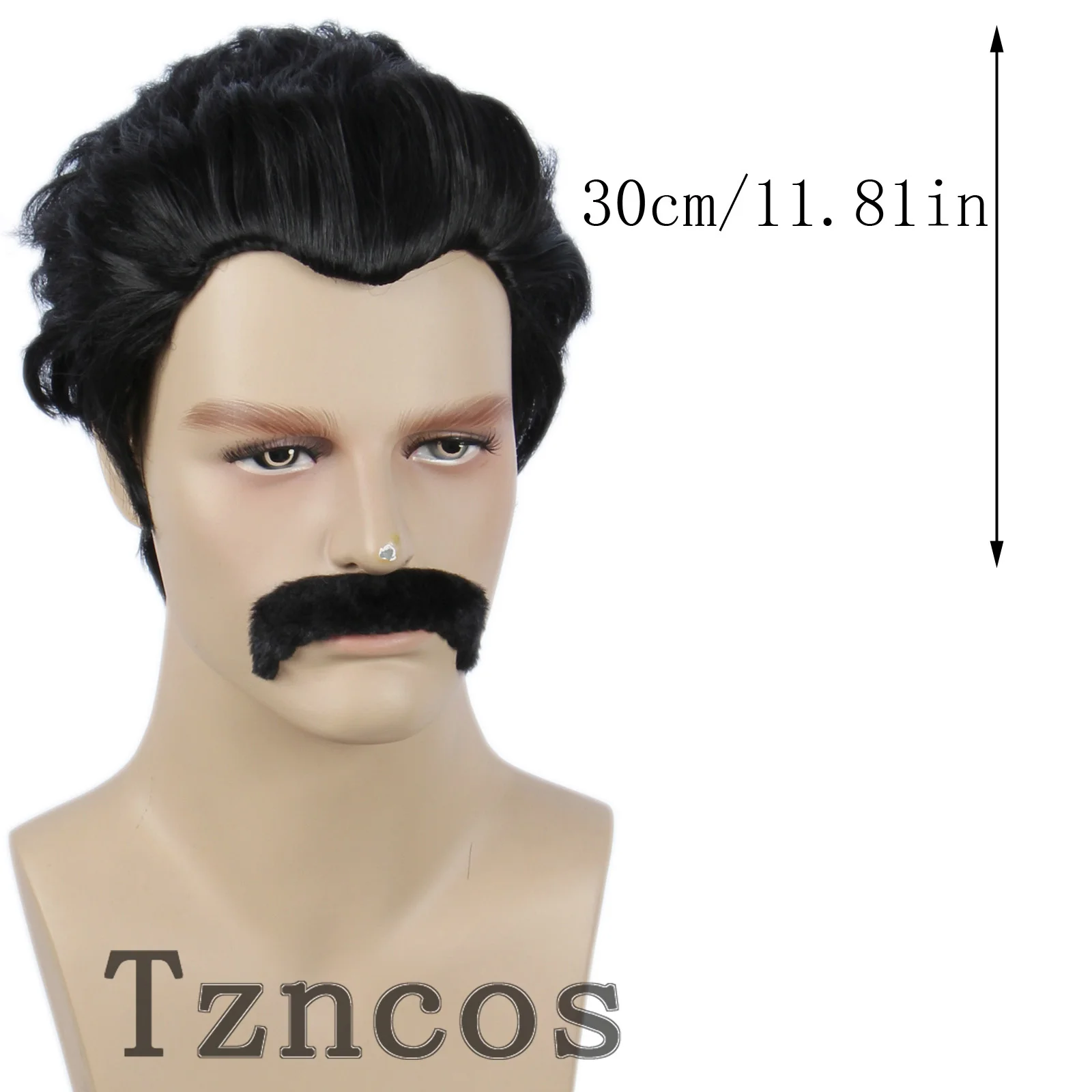 ショート 80 年代コスチューム メンズ ディスコ スタイル ウィッグとひげ ハロウィン コスプレ コスチューム ブラック ウィッグ