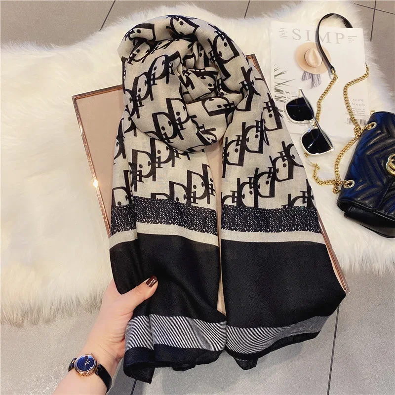 

Fashion Luxury Women Scarves Soft Letters Printed Silk Scarves Summer Autumn Scarf Temperament Thin Sunscreen Shawl 180*90cm