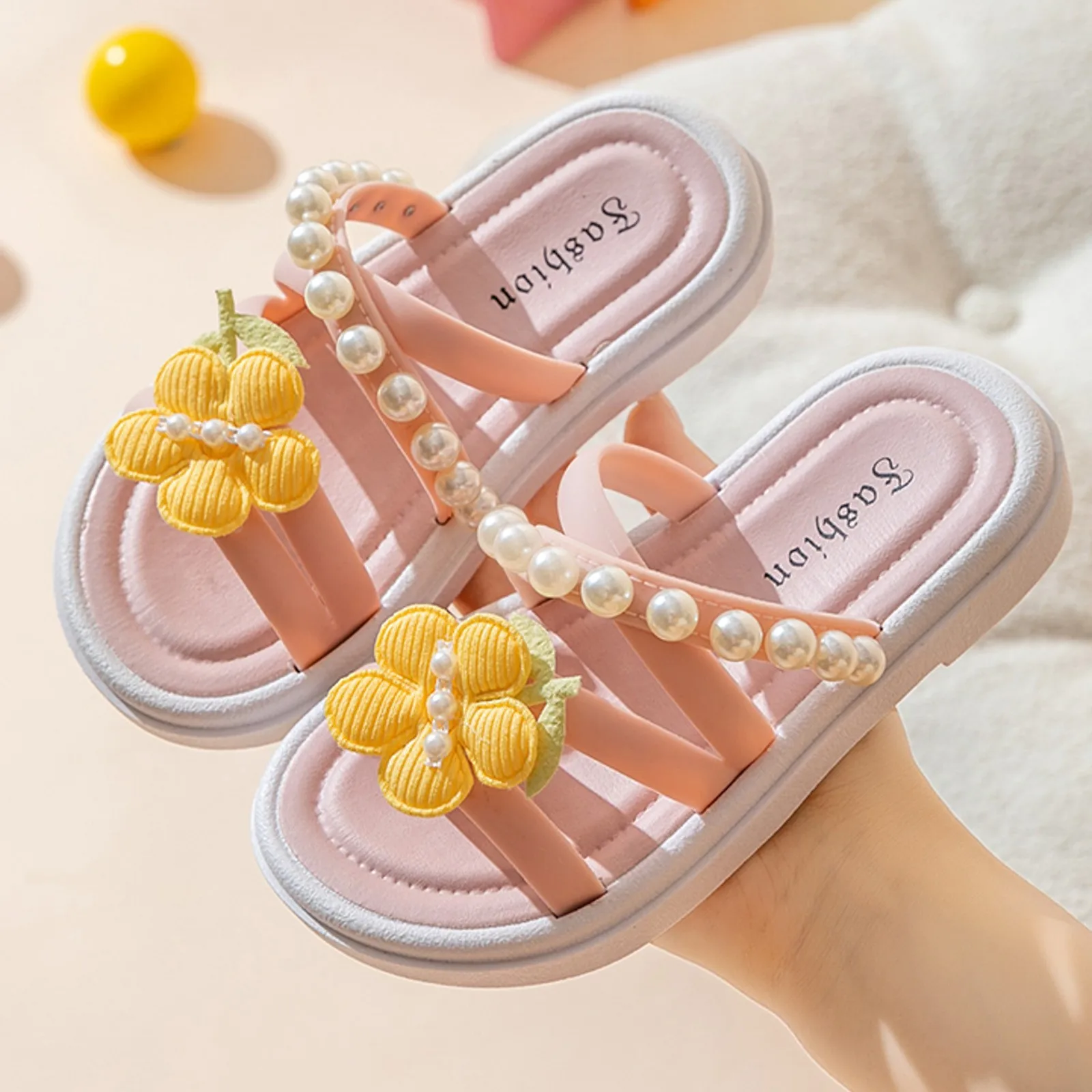 

Toddler Princess Shoes Children Shoes Comfortable Soft Soled Slippers Fashionable Flower Pearl Beach Girls Flip Flops Size 12